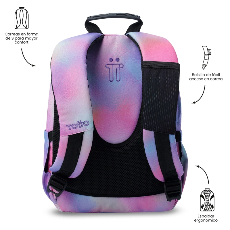 MOCHILA TOTTO TEMPERA GLITTER ROSADO - 4