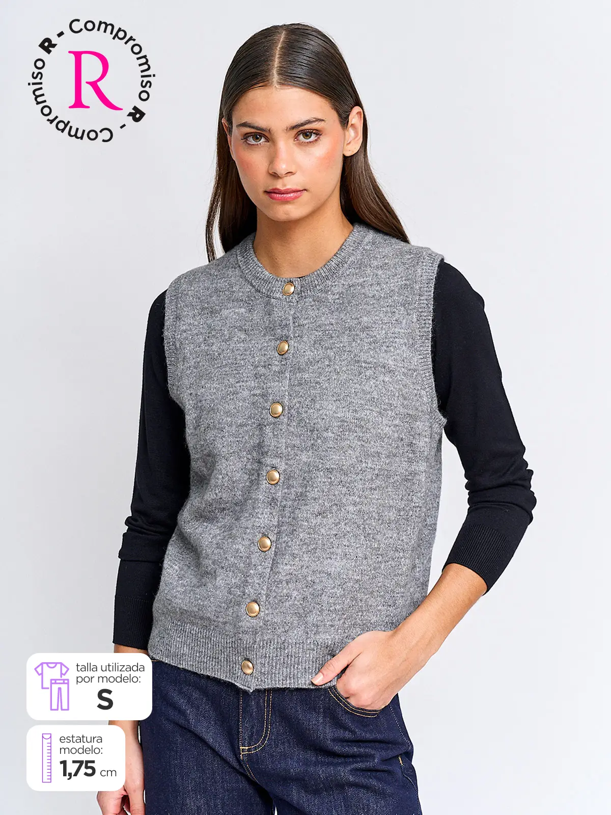 CARDIGAN MUJER CACHAREL LANA SIN MANGAS Y BOTONES - 1