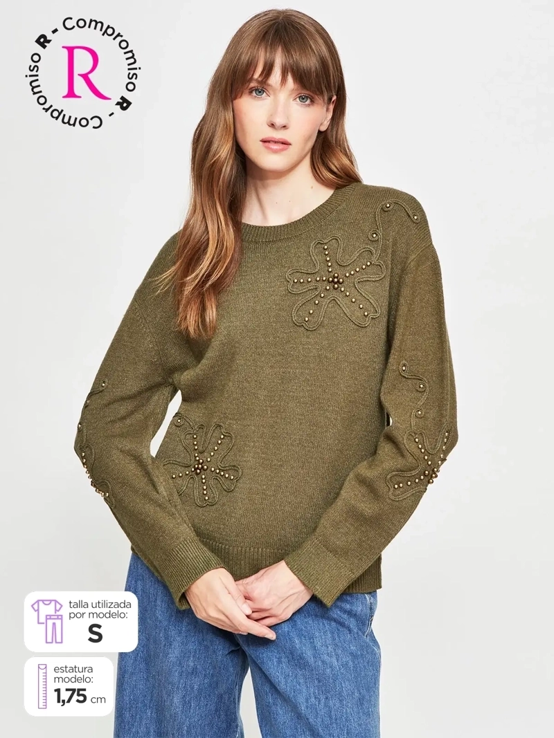 SWEATER MUJER TATIENNE BORDADO FLORES Y TACHAS - 1