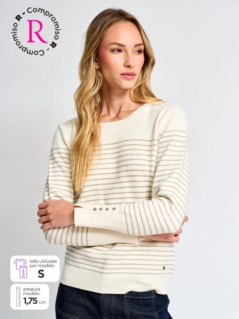SWEATER MUJER CACHAREL CUELLO REDONDO MANGA LARGA RAYADO - 1
