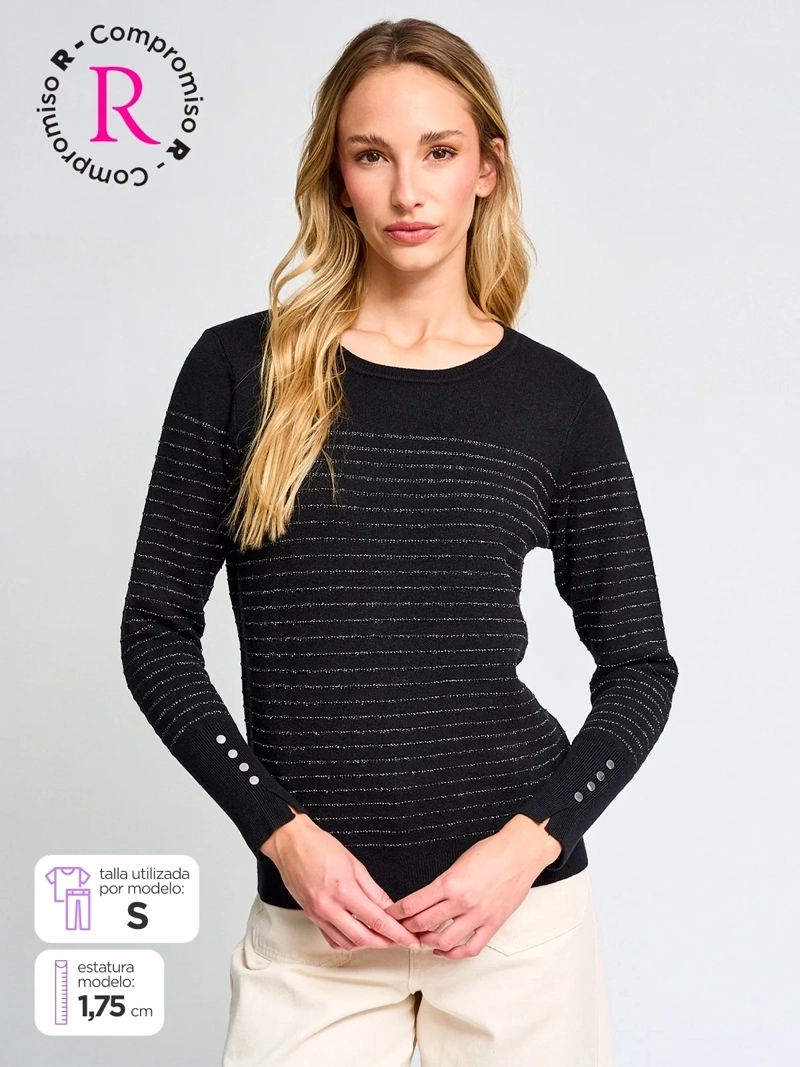 SWEATER MUJER CACHAREL CUELLO REDONDO MANGA LARGA RAYADO - 1