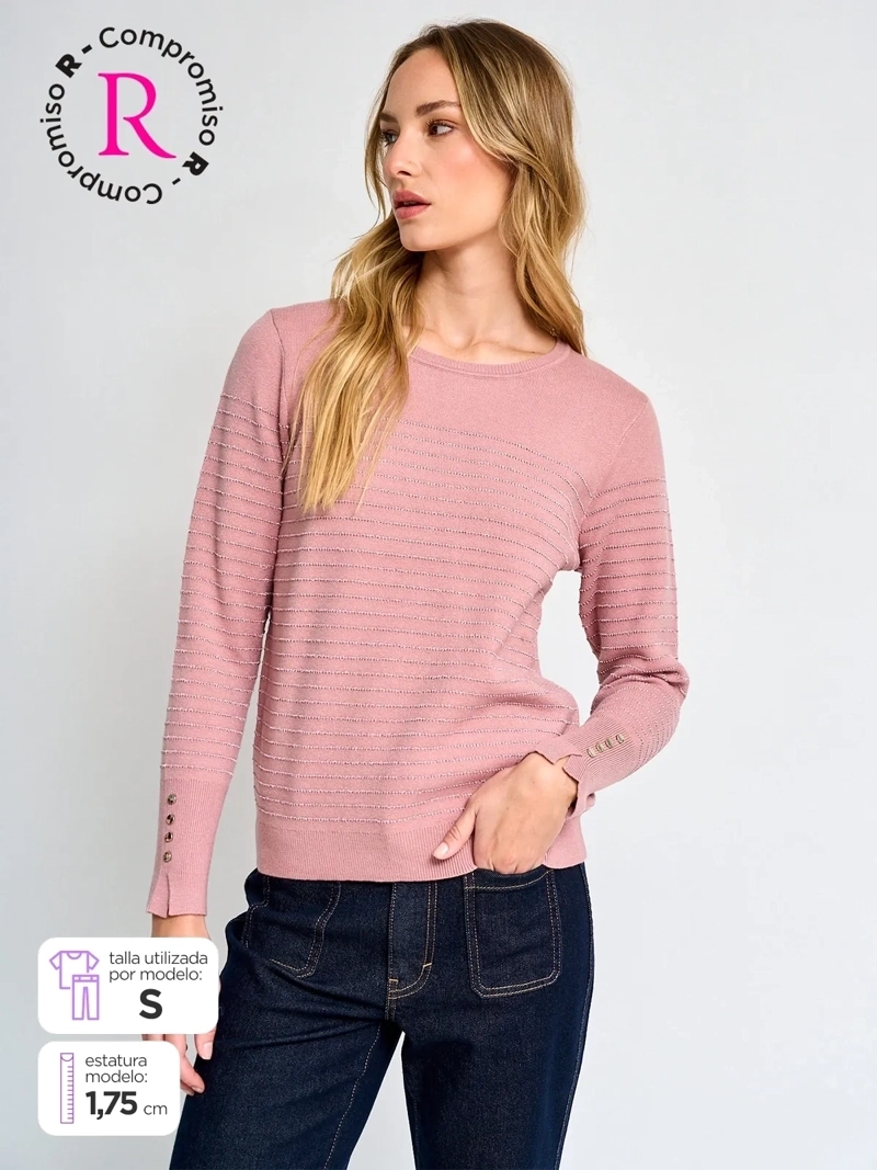 SWEATER MUJER CACHAREL CUELLO REDONDO MANGA LARGA RAYADO