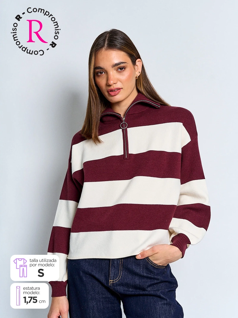 SWEATER MUJER INDEX MANGA LARGA CIERRE - 1
