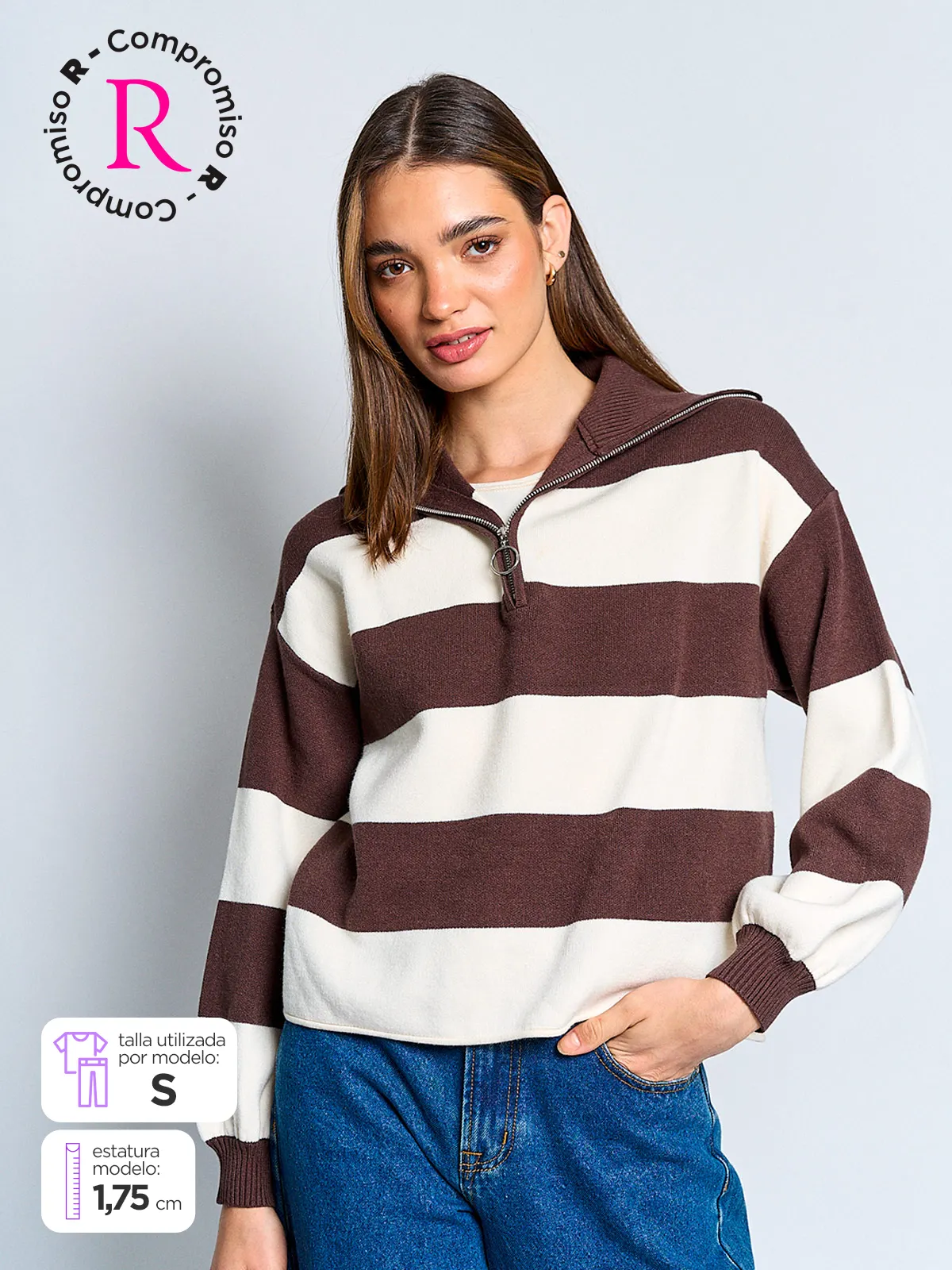 SWEATER MUJER INDEX MANGA LARGA CIERRE - 1