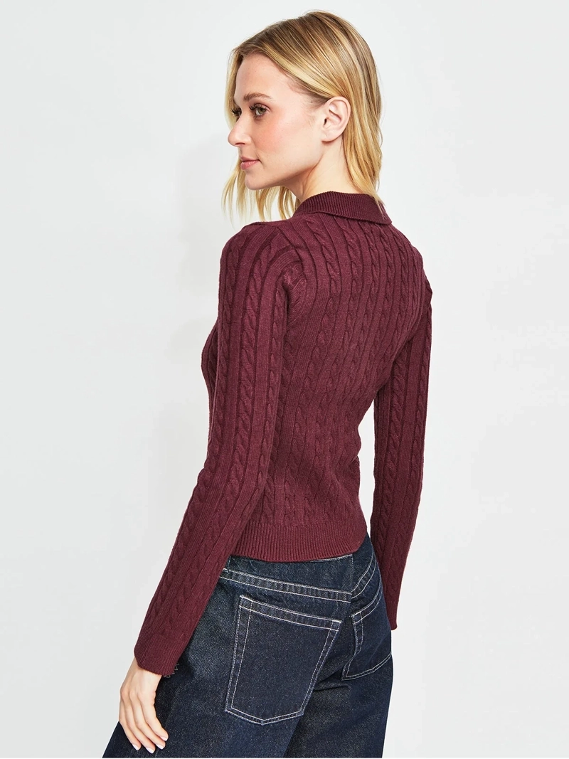 SWEATER MUJER INDEX MANGA LARGA TRENZADO CIERRE - 2