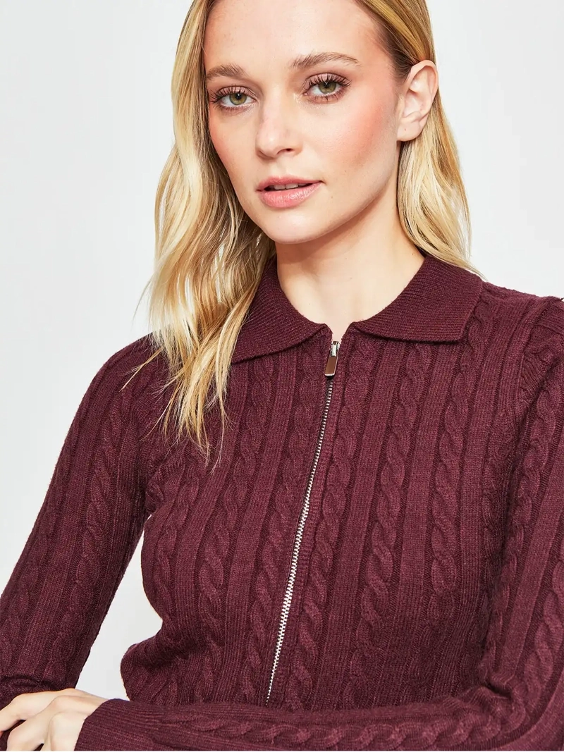 SWEATER MUJER INDEX MANGA LARGA TRENZADO CIERRE - 3