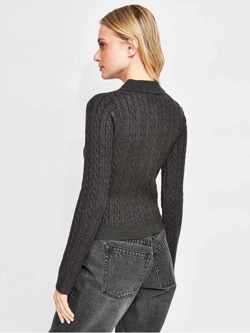 SWEATER MUJER INDEX MANGA LARGA TRENZADO CIERRE - 2