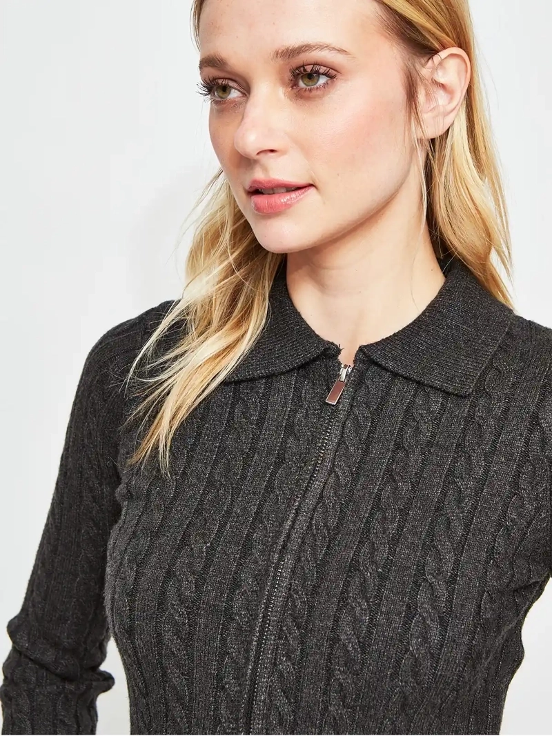 SWEATER MUJER INDEX MANGA LARGA TRENZADO CIERRE - 3