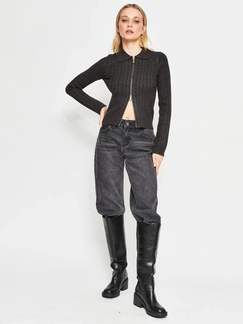 SWEATER MUJER INDEX MANGA LARGA TRENZADO CIERRE - 4