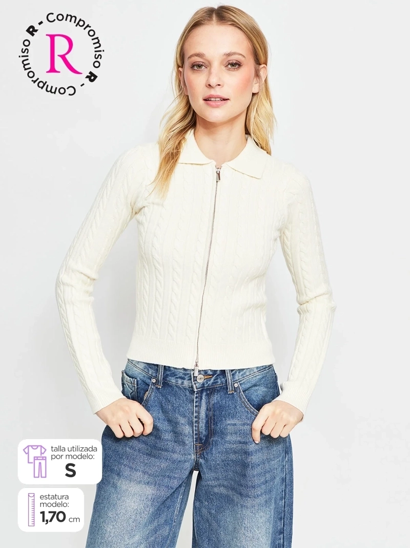 SWEATER MUJER INDEX MANGA LARGA TRENZADO CIERRE - 1