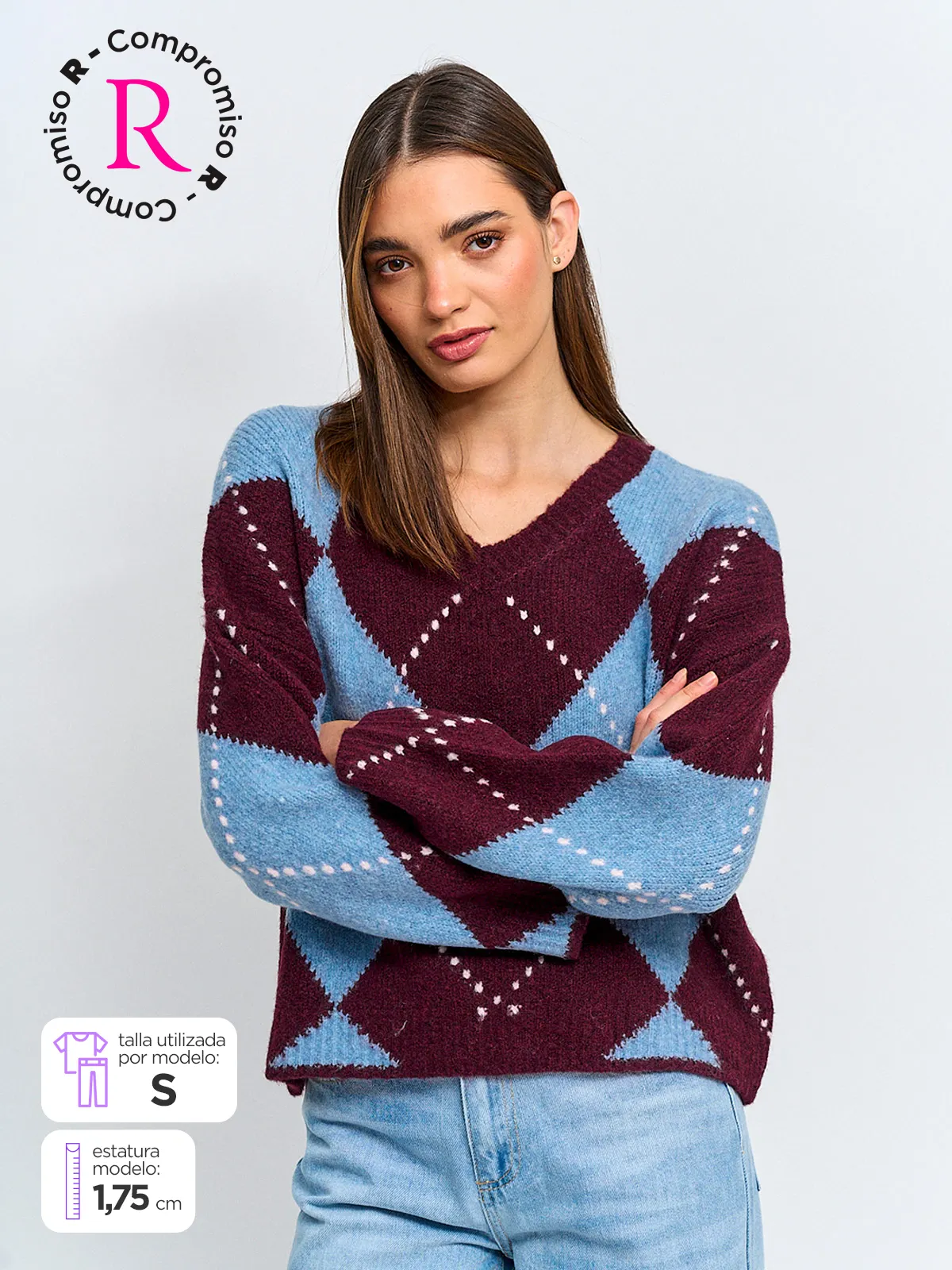 SWEATER MUJER INDEX MANGA LARGA ROMBOS - 1
