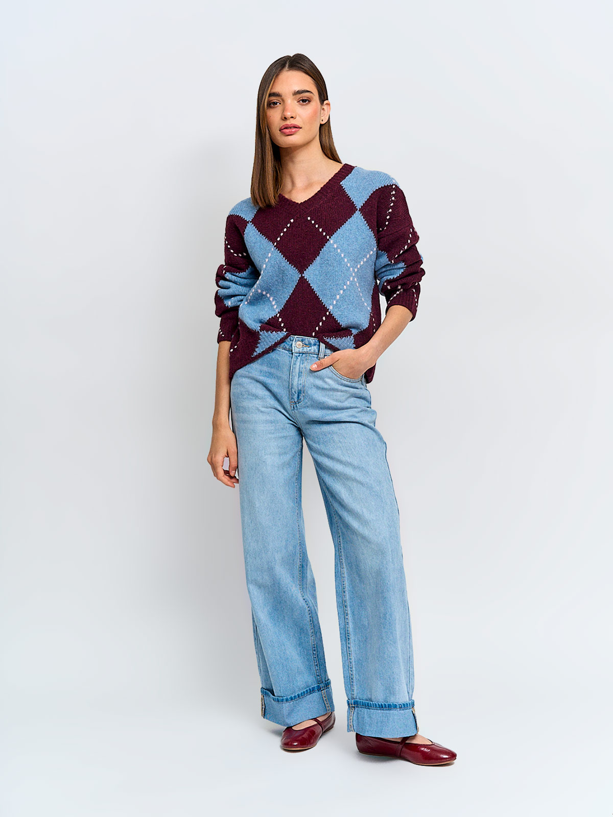 SWEATER MUJER INDEX MANGA LARGA ROMBOS - 4