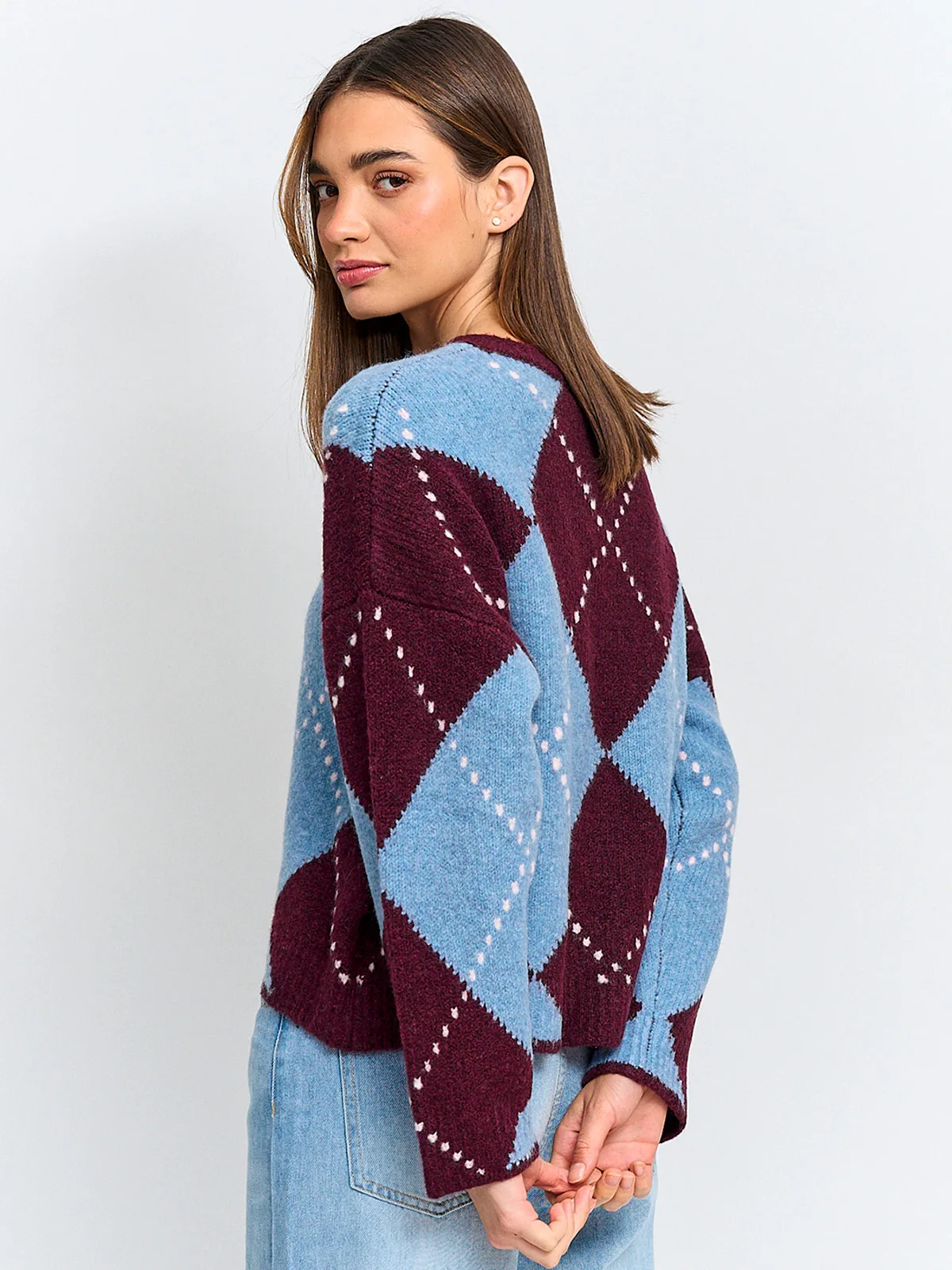 SWEATER MUJER INDEX MANGA LARGA ROMBOS - 2