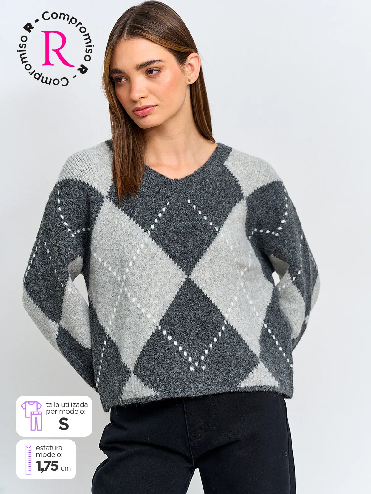 SWEATER MUJER INDEX MANGA LARGA ROMBOS - 1