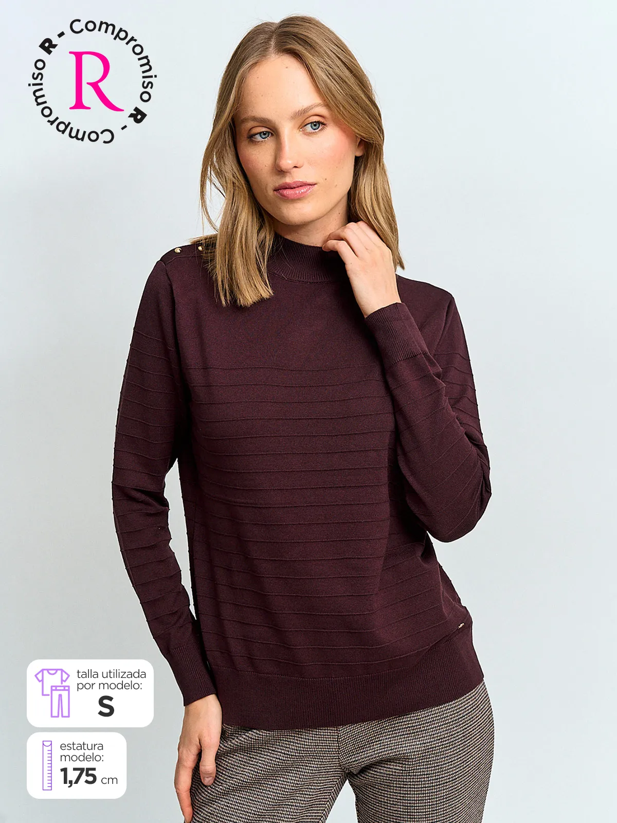 CACHAREL SWEATER MUJER CACHAREL CUELLO MOCK MANGA LARGA BOTONES