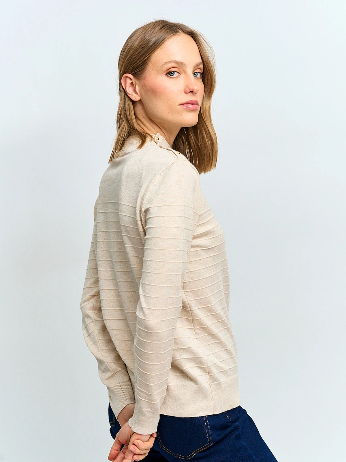 SWEATER MUJER CACHAREL CUELLO MOCK MANGA LARGA BOTONES - 2