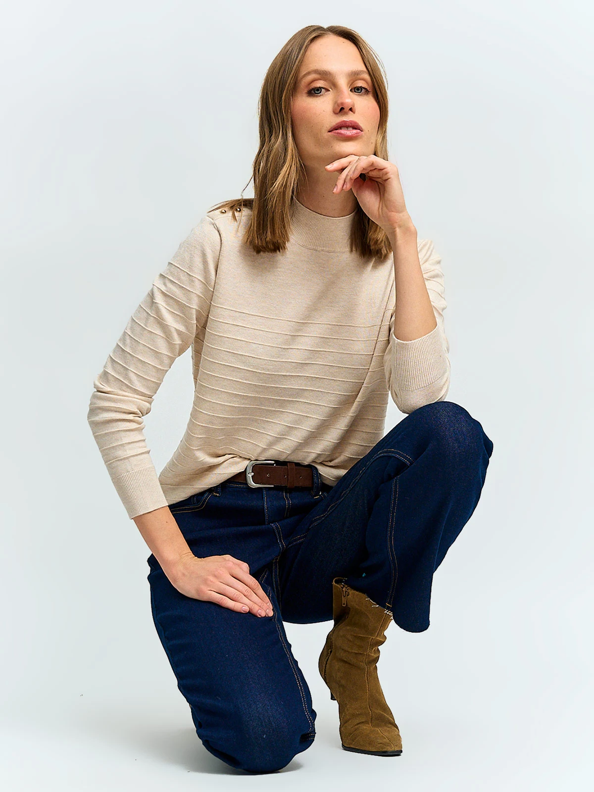 SWEATER MUJER CACHAREL CUELLO MOCK MANGA LARGA BOTONES - 4