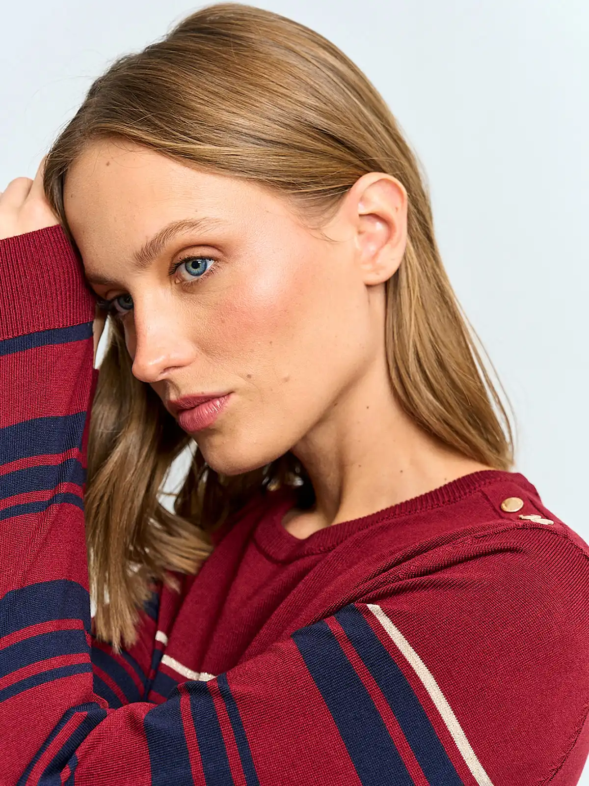 SWEATER MUJER CACHAREL CUELLO REDONDO MANGA LARGA RAYAS Y BOTONES - 3