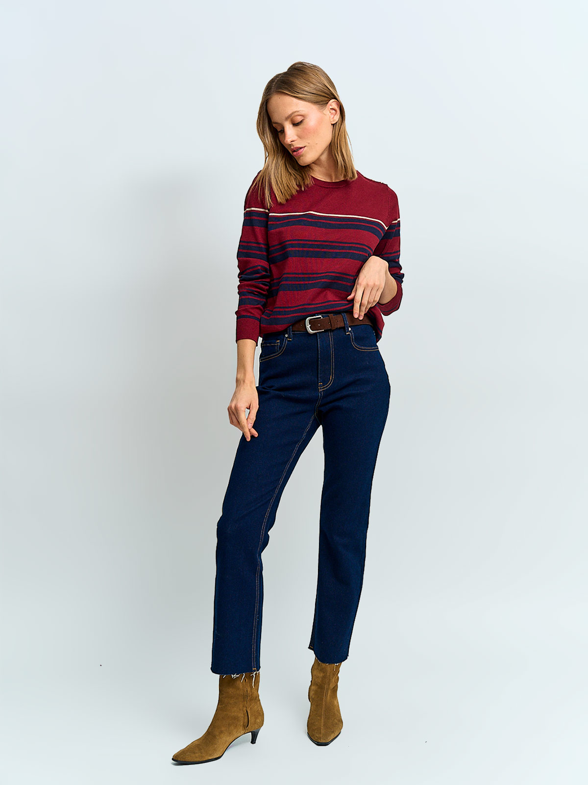 SWEATER MUJER CACHAREL CUELLO REDONDO MANGA LARGA RAYAS Y BOTONES - 4