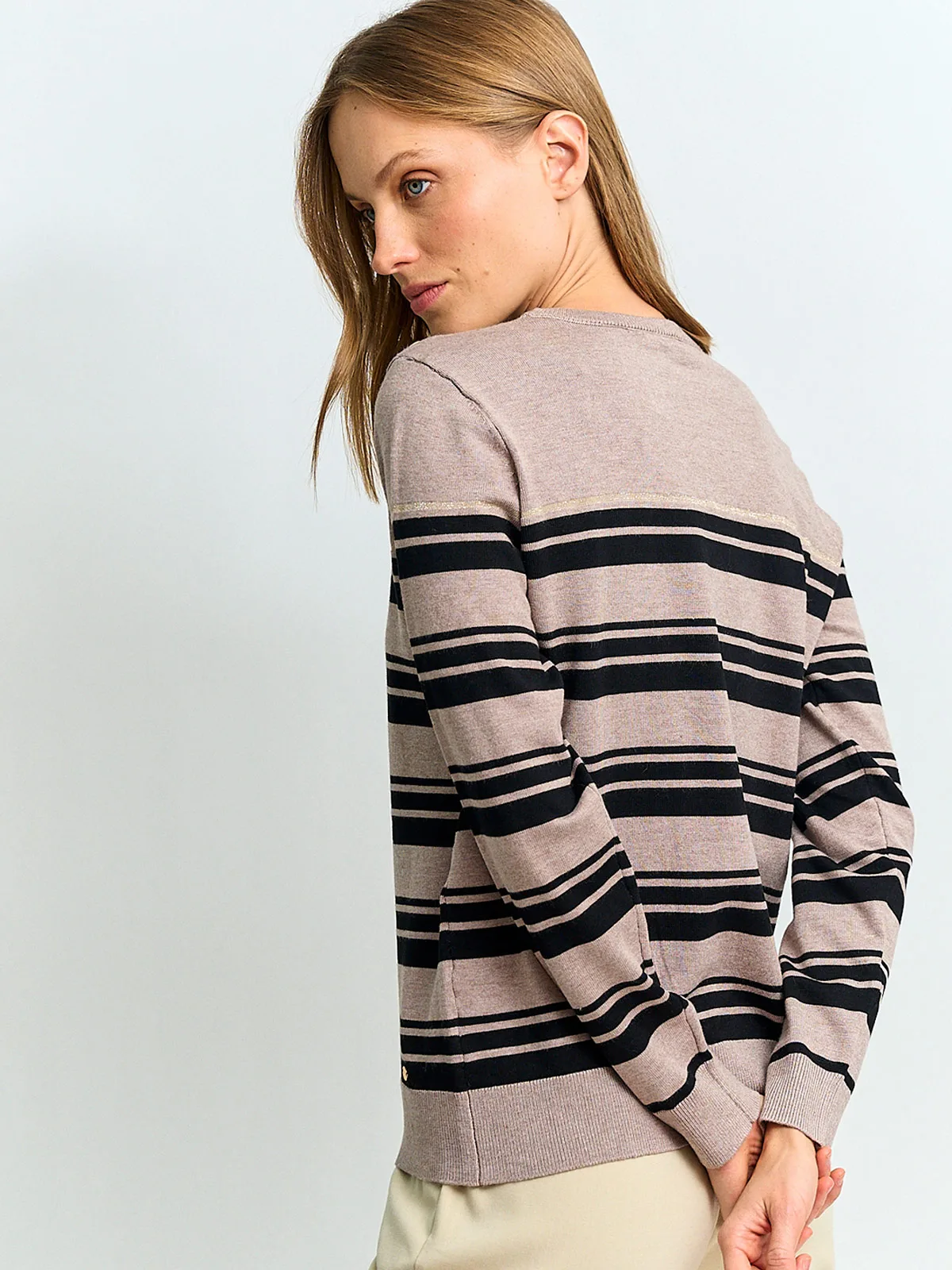 SWEATER MUJER CACHAREL CUELLO REDONDO MANGA LARGA RAYAS Y BOTONES - 2