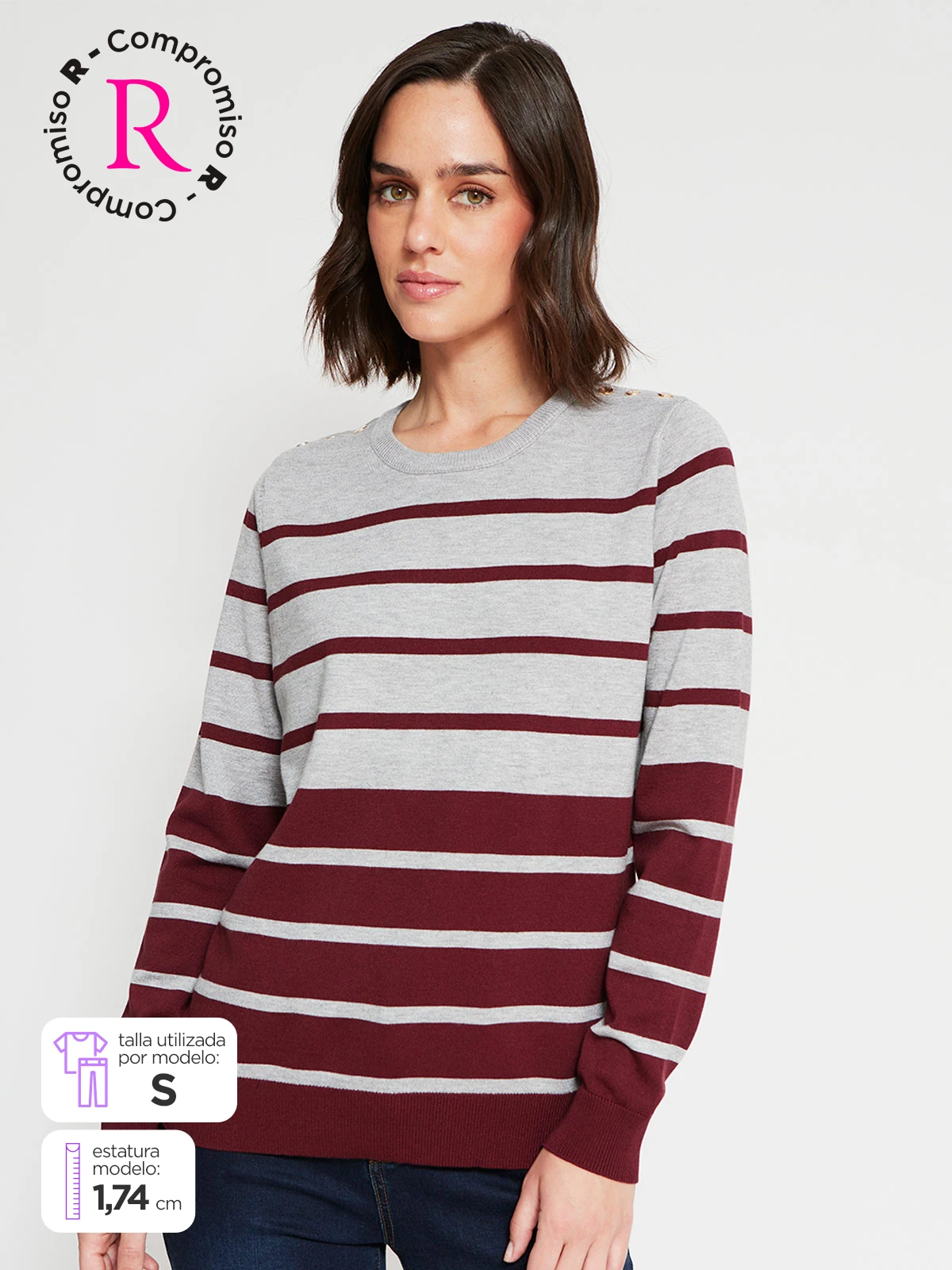 SWEATER MUJER CACHAREL CUELLO REDONDO MANGA LARGA RAYAS - 1