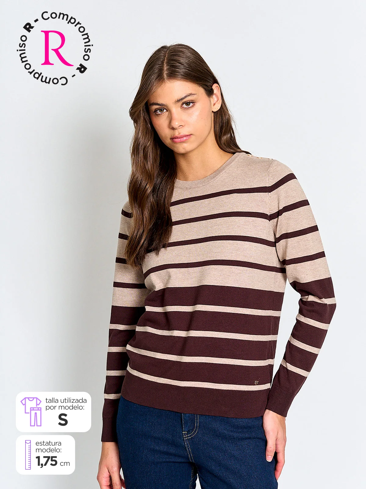 CACHAREL SWEATER MUJER CACHAREL CUELLO REDONDO MANGA LARGA RAYAS