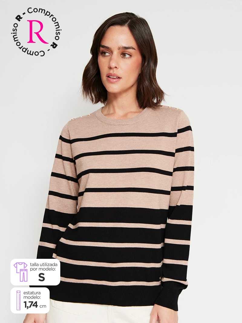 CACHAREL SWEATER MUJER CACHAREL CUELLO REDONDO MANGA LARGA RAYAS