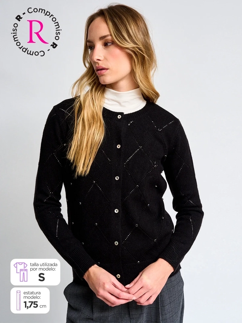 CARDIGAN MUJER CACHAREL LANA CUELLO REDONDO - 1