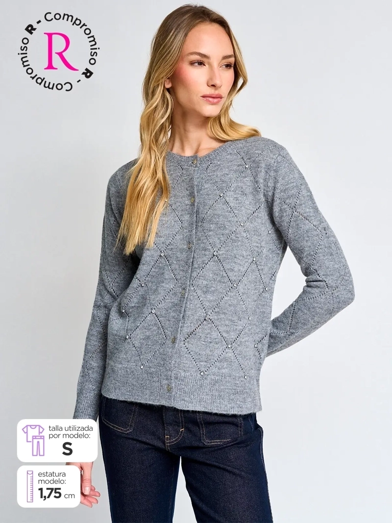 CARDIGAN MUJER CACHAREL LANA CUELLO REDONDO - 1