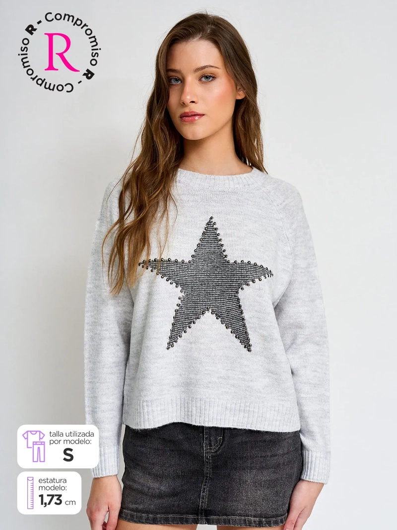 SWEATER MUJER INDEX MANGA LARGA APLICACIONES - 1