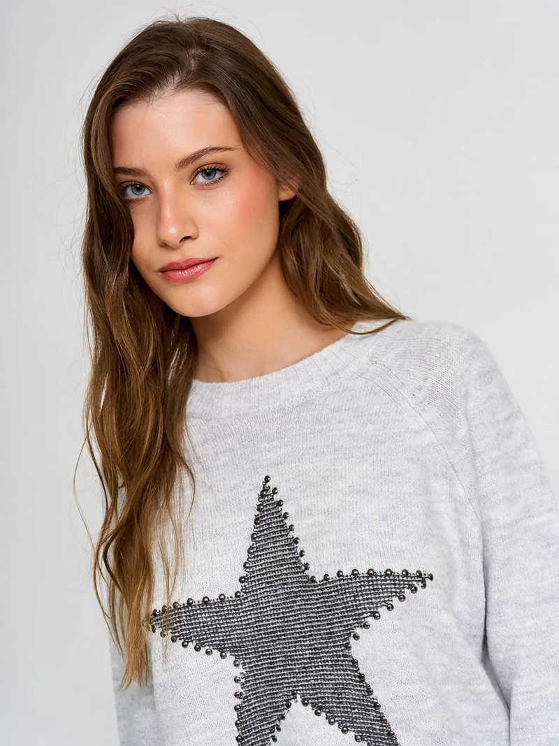SWEATER MUJER INDEX MANGA LARGA APLICACIONES - 3