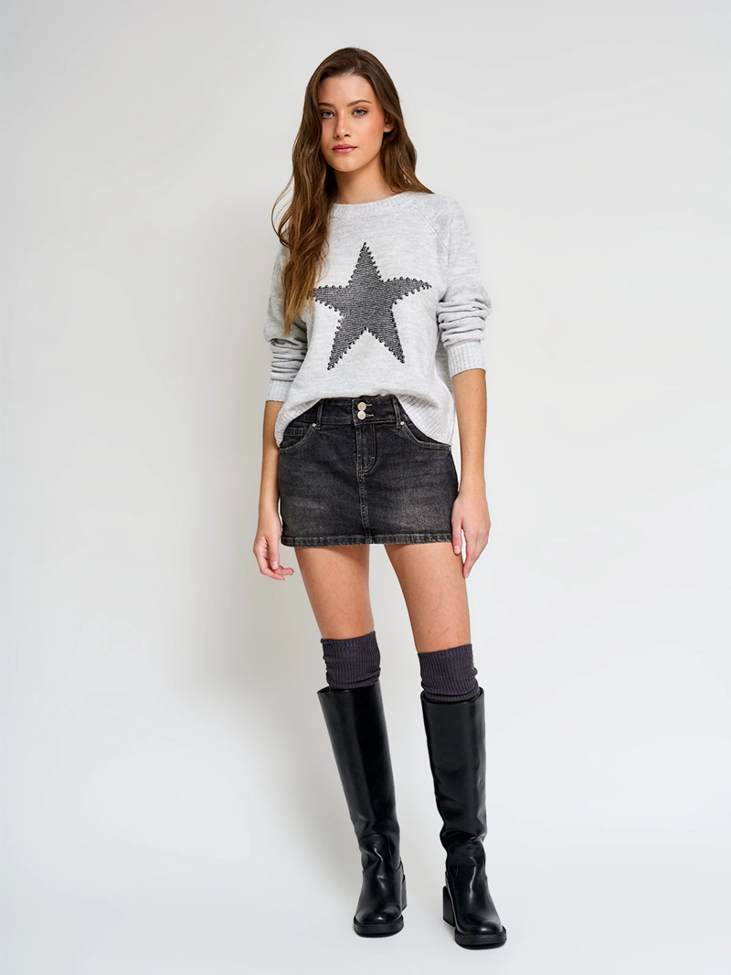 SWEATER MUJER INDEX MANGA LARGA APLICACIONES - 4