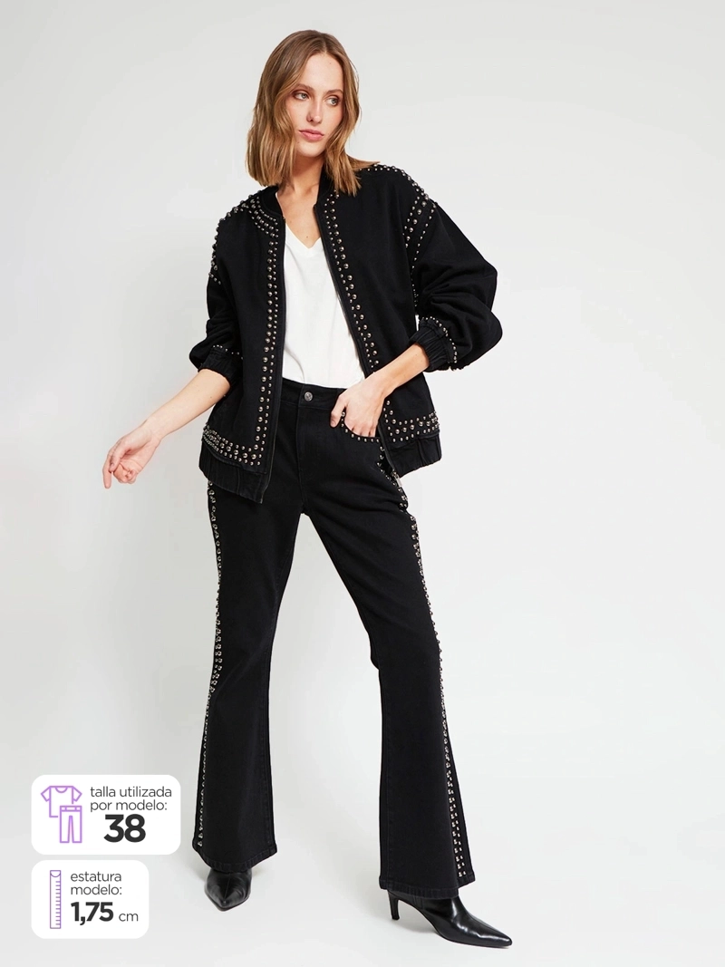 JEANS MUJER MARIA CHER X MARQUIS ALGODÓN FLARE TACHAS - 3