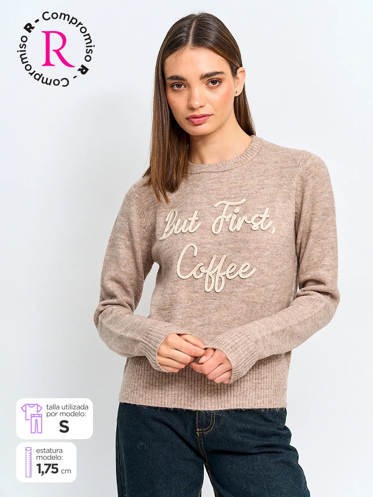 SWEATER MUJER INDEX MANGA LARGA BORDADO - 1