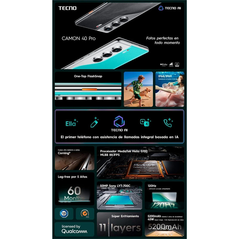 TECNO Camon 40 Pro 256GB 8GB Blanco, foto 6