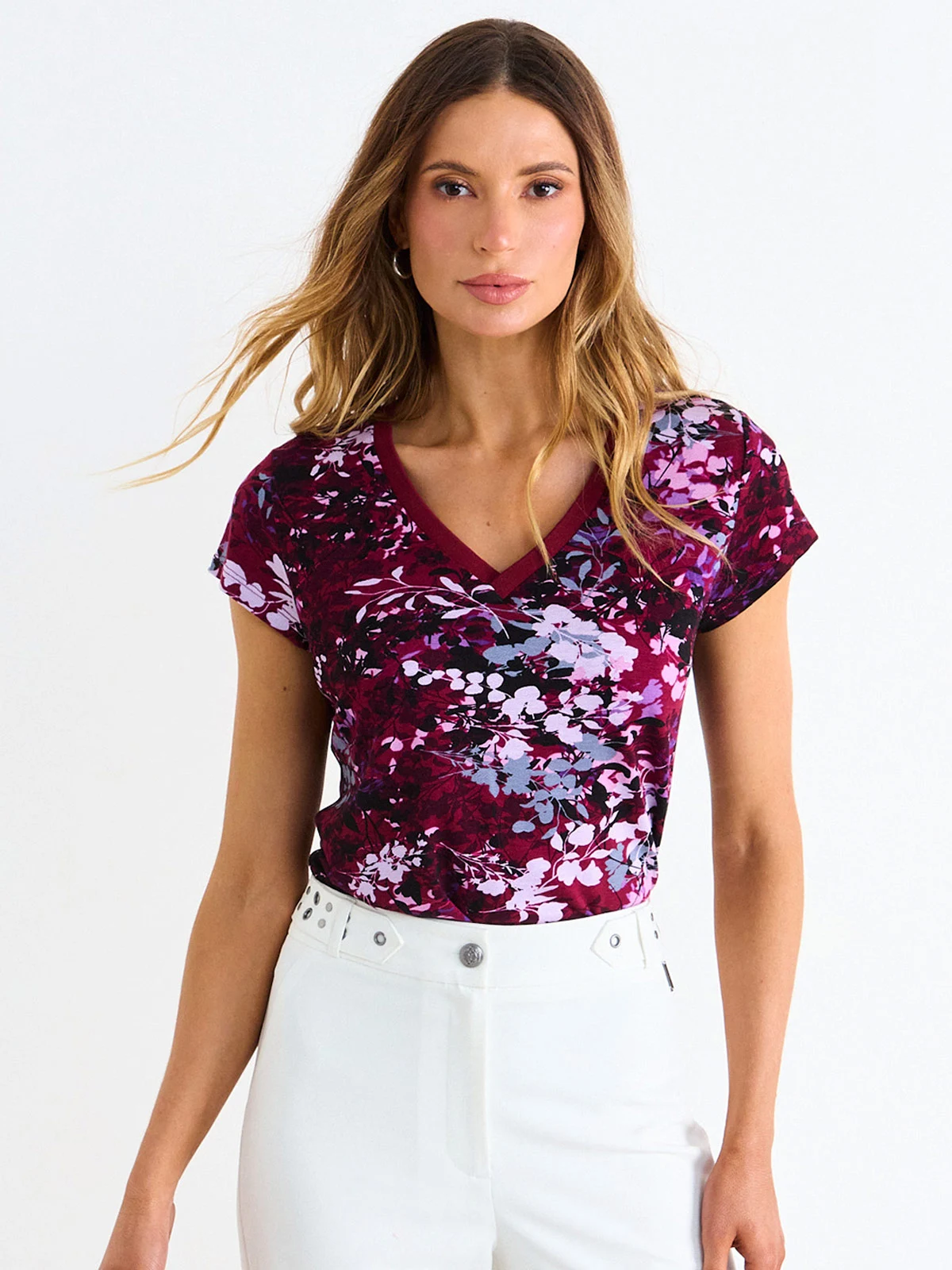 POLERA MUJER ASH ESCOTE EN V MANGA CORTA PRINT RIB - 3