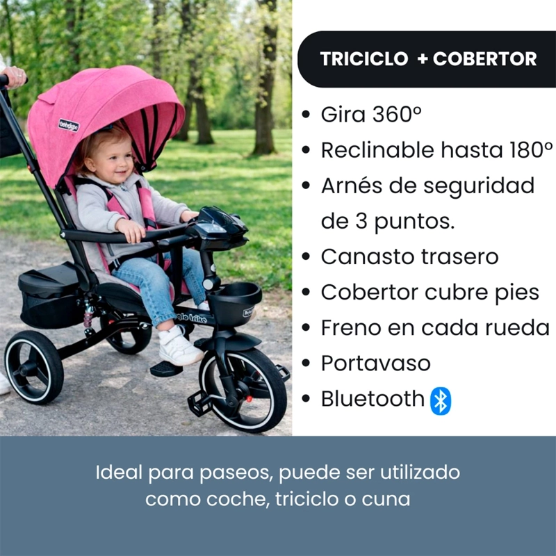 TRICICLO COCHE CUNA BEBEGLO BT 360 RS4090               - 3
