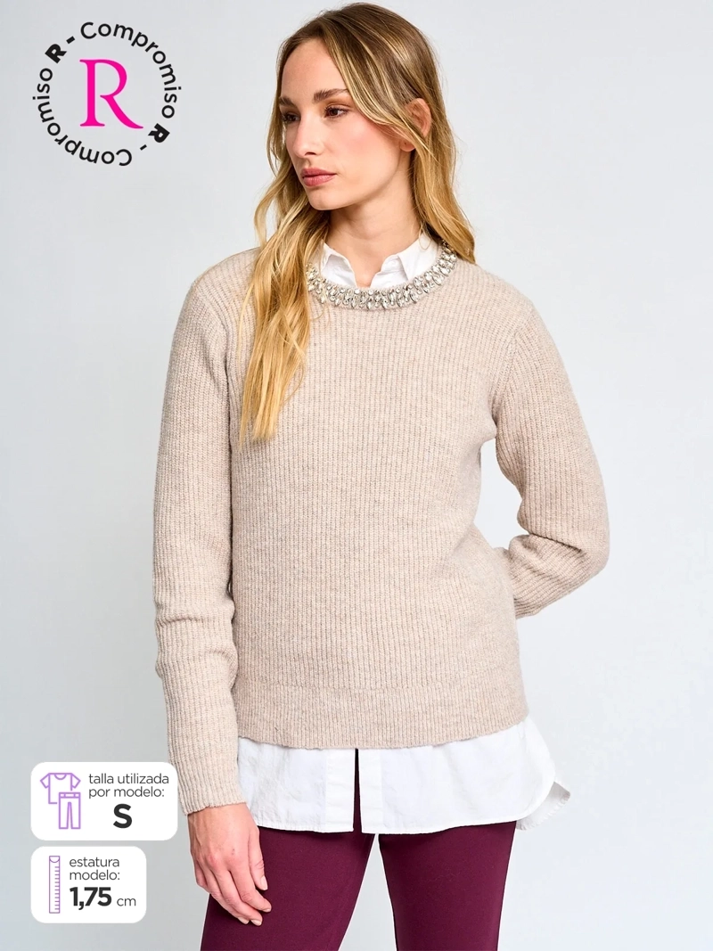 SWEATER MUJER CACHAREL LANA CUELLO REDONDO - 1