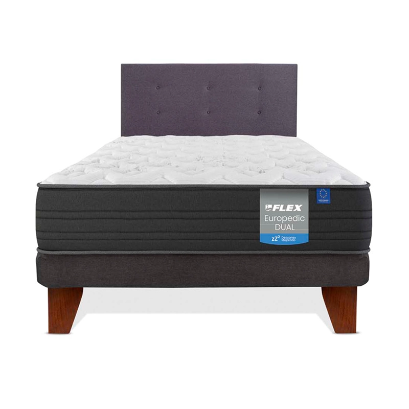 CAMA EUROPEA FLEX EUROPEDIC DUAL 1.5 PLAZAS + RESPALDO ROYAL GRAFITO - 1