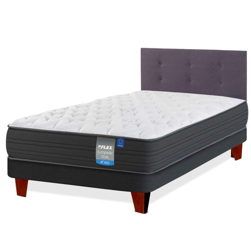 CAMA EUROPEA FLEX EUROPEDIC DUAL 1.5 PLAZAS + RESPALDO ROYAL GRAFITO - 2