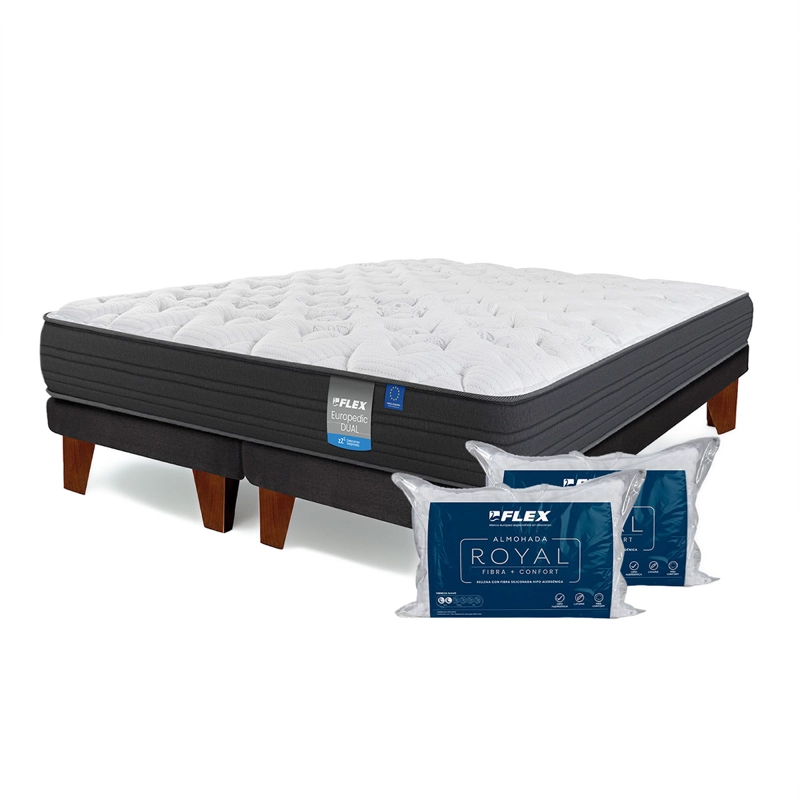 CAMA EUROPEA FLEX EUROPEDIC DUAL 2 PLAZAS + 2 ALMOHADAS ROYAL - 1