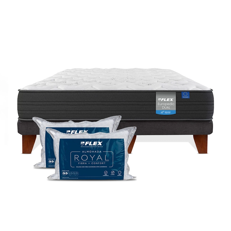 CAMA EUROPEA FLEX EUROPEDIC DUAL 2 PLAZAS + 2 ALMOHADAS ROYAL - 2