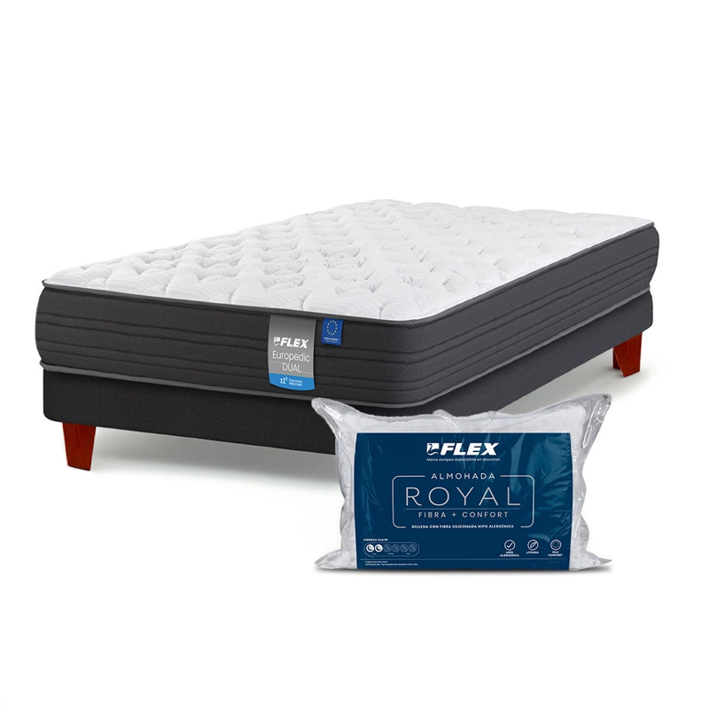 CAMA EUROPEA FLEX EUROPEDIC DUAL 1.5 PLAZAS + 1 ALMOHADA ROYAL - 1