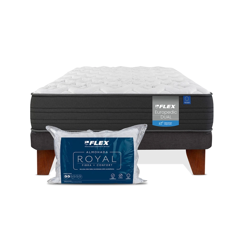 CAMA EUROPEA FLEX EUROPEDIC DUAL 1.5 PLAZAS + 1 ALMOHADA ROYAL - 2