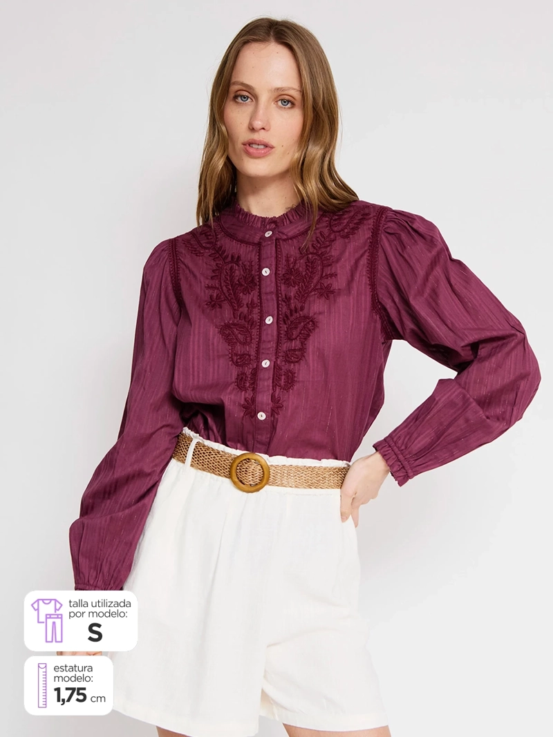 BLUSA MUJER TATIENNE ALGODÓN MANGA LARGA BORDADA