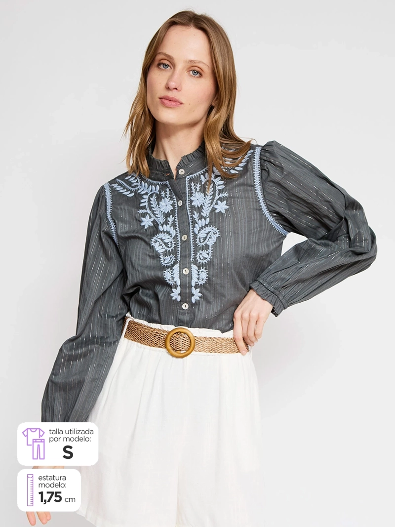 BLUSA MUJER TATIENNE ALGODÓN MANGA LARGA BORDADA - 1