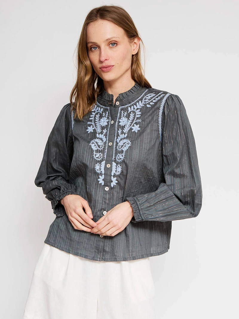 BLUSA MUJER TATIENNE ALGODÓN MANGA LARGA BORDADA - 2
