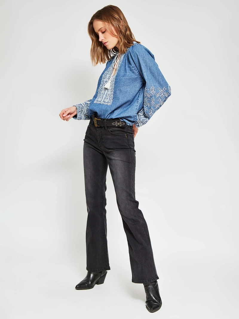 BLUSA MUJER TATIENNE ALGODÓN MANGA LARGA DENIM BORDADA - 5