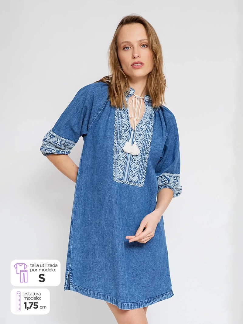 VESTIDO MUJER TATIENNE ALGODÓN CORTO MOSTACILLAS