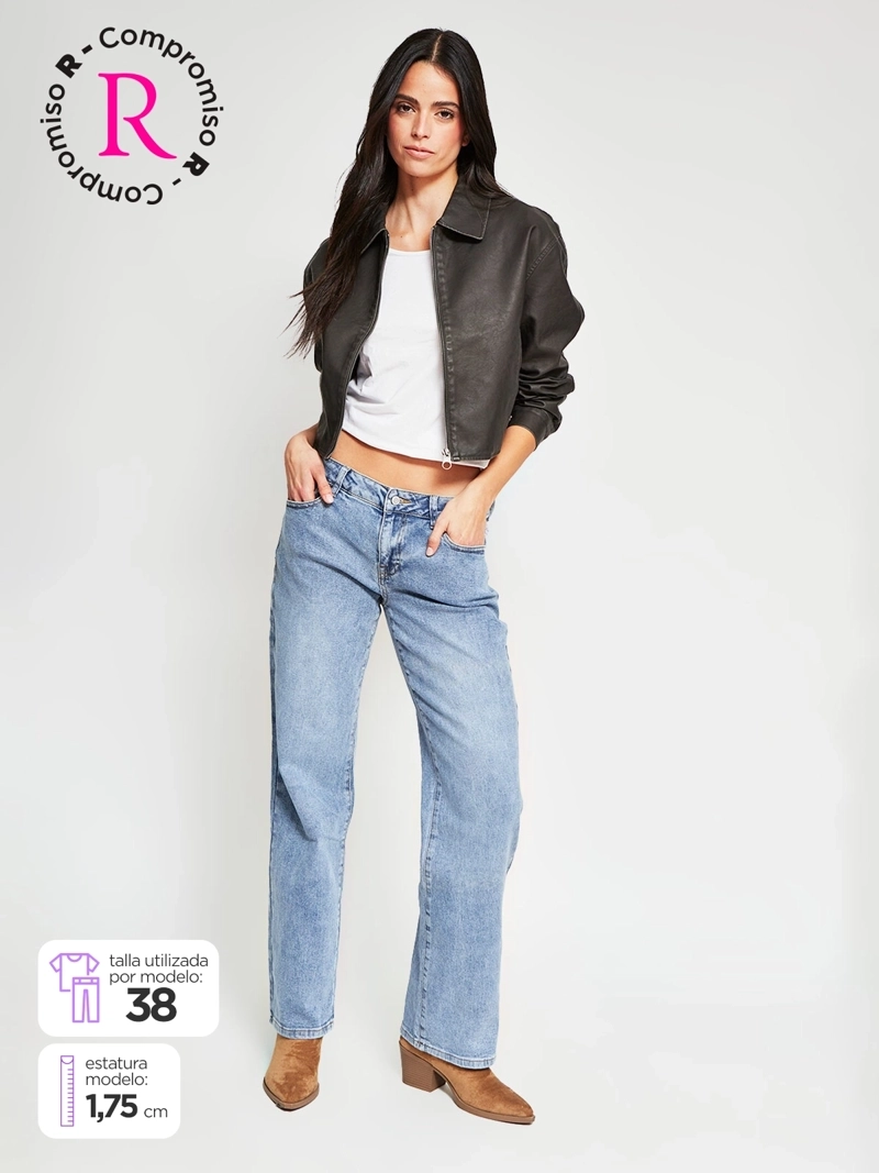 JEANS MUJER AEROPOSTALE ALGODÓN RECTO TIRO BAJO - 1
